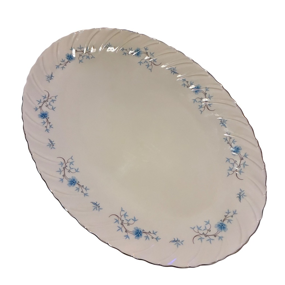 Lenox Chanson 16" Oval Serving Platter Ivory Blue Flowers Swirled Marked D-514